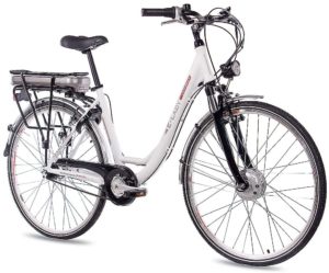 Günstige E-Bikes CHRISSON 28 Zoll E-Bike Trekking und City Bike für Damen - E-Lady Weiss mit 7 Gang Shimano Nexus Nabenschaltung
